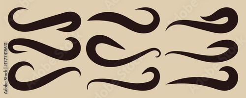 Swooshes text tails, swash underline. Texting tail for lettering or old varsity sport logo vector for apps or web retro style. Hand drawn swirl swoosh underline.