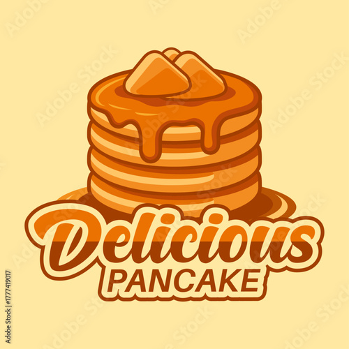 Pancakes logo vector illustration template. Simple design in circle