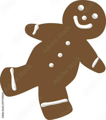 Cute gingerbread man cookie with icing decoration. Traditional Christmas sweet symbol of holiday cheer, perfect for festive baking, winter desserts, and seasonal design.