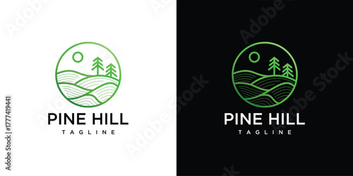 Pine Hill logo design template. Simple Pine Hill logo design icon made with lines	
