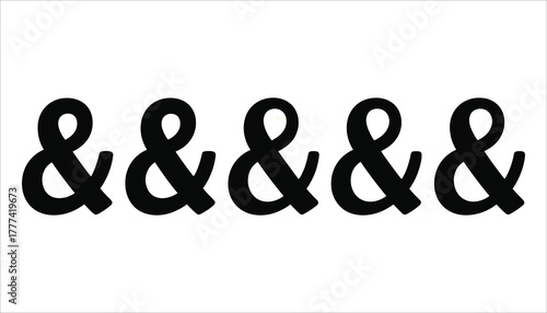 Five black ampersand symbols arranged in a horizontal line on a white background character punctuation