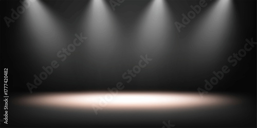 Bright blue stage spotlight on a textured dark wall creates a dramatic theater backdrop