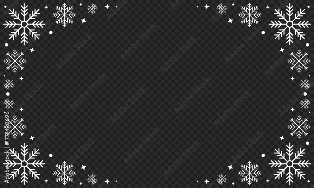 Fototapeta premium Snowflakes seamless border. Snowflakes seamless pattern. Snow border frame. Template for winter design. Vector illustration