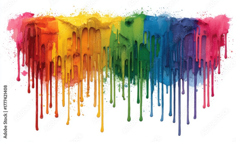 Fototapeta premium Vibrant Dripping Paint in Rainbow Colors on White Background