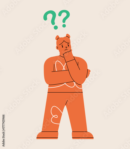 Girl think and wonder. Colorful vector illustration