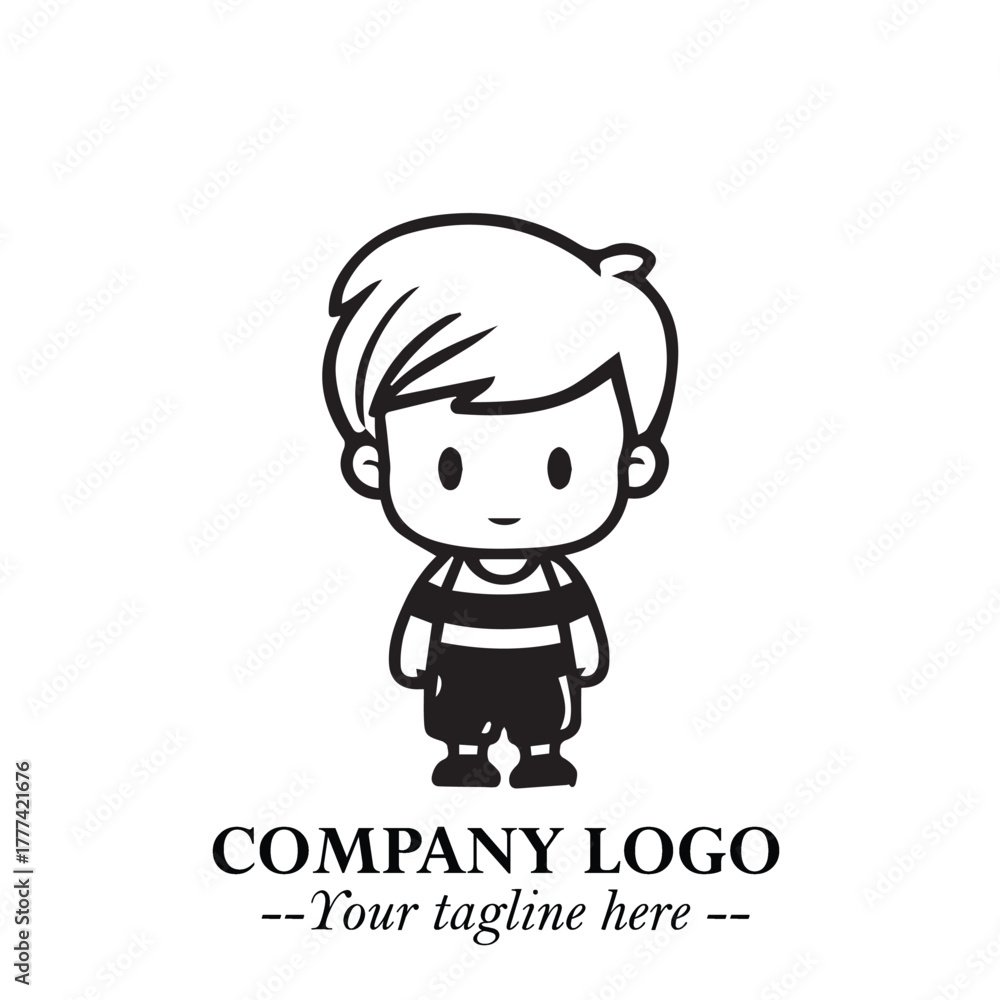 custom made wallpaper toronto digitalBlack and White Chibi Boy Illustration with Jacket and Boots in Bold Thick Line Art Minimal Style