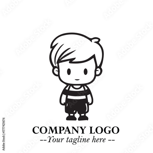 Wallpaper Mural Black and White Chibi Boy Illustration with Jacket and Boots in Bold Thick Line Art Minimal Style
 Torontodigital.ca