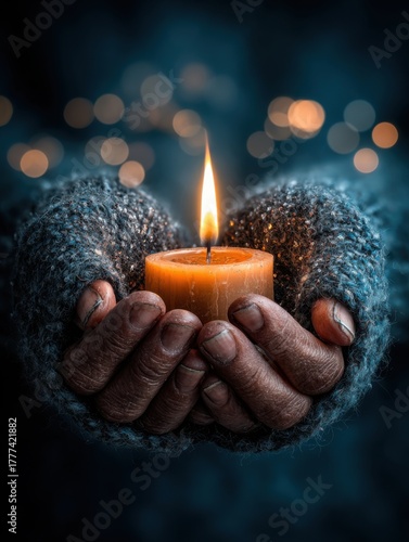 Warm Candlelight Embraced in Hands Against a Soft Bokeh Background