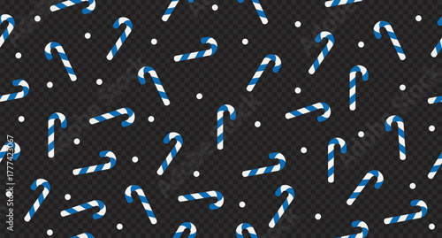Candy cane seamless pattern. Blue and white striped candy canes pattern. Season greetings wallpaper. New year background