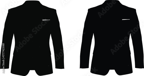 The image you described showcases   views of black suit jackets, highlighting their design features and differences.