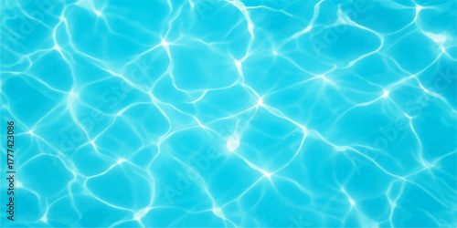 Abstract pattern of blue swimming pool water texture with clear summer waves and reflection