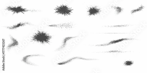 Vector set of black ink splashes with a nature silhouette illustration of a tree and leaf pattern design