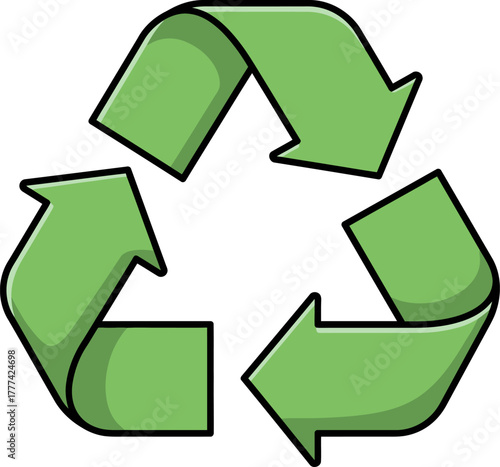 A vibrant green recycling symbol with three chasing arrows, representing environmental sustainability and waste reduction efforts.
