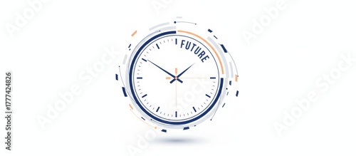 Animated abstract clock with future text and a modern tech inspired design, symbolizing the progression of time, upcoming events, planning, and anticipating the new year