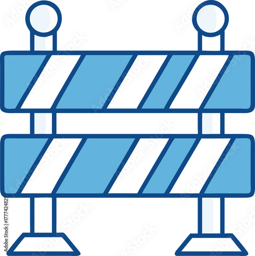 Blue and white striped construction barrier icon road safety