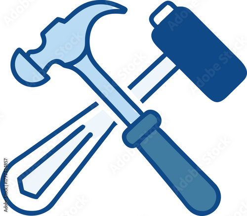 Crossed blue hammer and screwdriver icon graphic tool tools