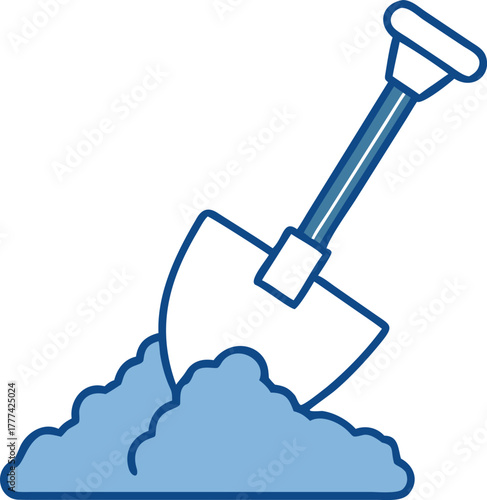 Blue shovel digging into pile of dirt icon soil