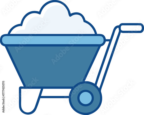 Blue wheelbarrow filled with white material icon construction load