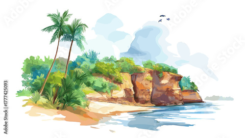 Cerro Cora National Park. Cerro Cora National Park hand drawn watercolor illustration