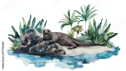 Galapagos Islands. Galapagos Islands hand drawn watercolor illustration