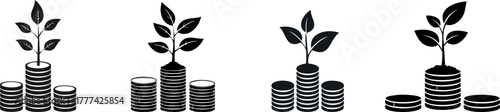 Financial Benefits. A graphic depicting coins with growing plants, symbolizing financial growth, investment, and sustainability.