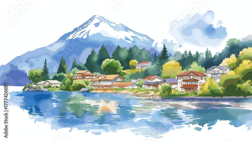 Lake District - Villarrica. Lake District - Villarrica hand drawn watercolor illustration