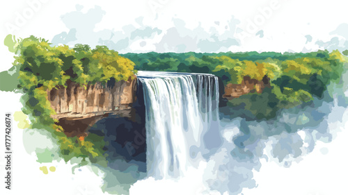 Kaieteur Falls. Kaieteur Falls hand drawn watercolor illustration