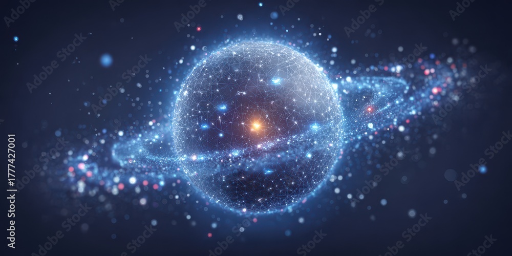 Fototapeta premium A massive control sphere rotates in digital space executing optimization and monitoring protocols ensuring recovery of every server database and connectivity issue before it becomes a problem