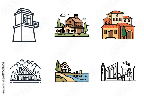 Spa and Wellness Vector Icons Set: Traditional Baths, Onsen, Hot Tub, Facial Skincare, and Beauty Treatments