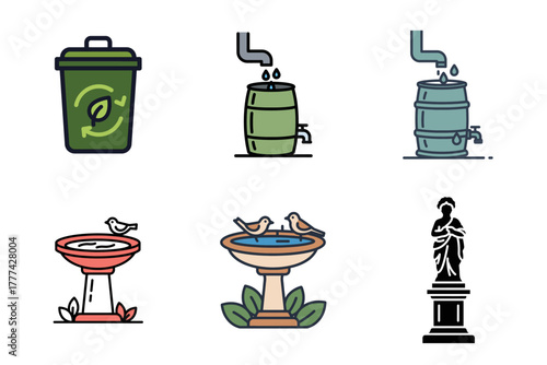 Bathtub, Hot Tub, and Spa Icons Set - Bathroom, Relaxation, Wellness Glyphs
