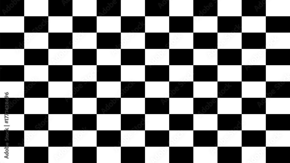 Fototapeta premium Abstract black and white checkerboard pattern with repetitive geometric squares, creating clean optical background ideal for card, banner, or business design element