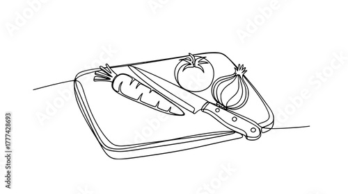Continuous single line drawing cutting board minimalist kitchen outline design
