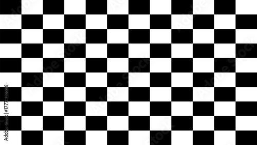 Abstract black and white checkerboard pattern with repetitive geometric squares, creating clean optical background ideal for card, banner, or business design element