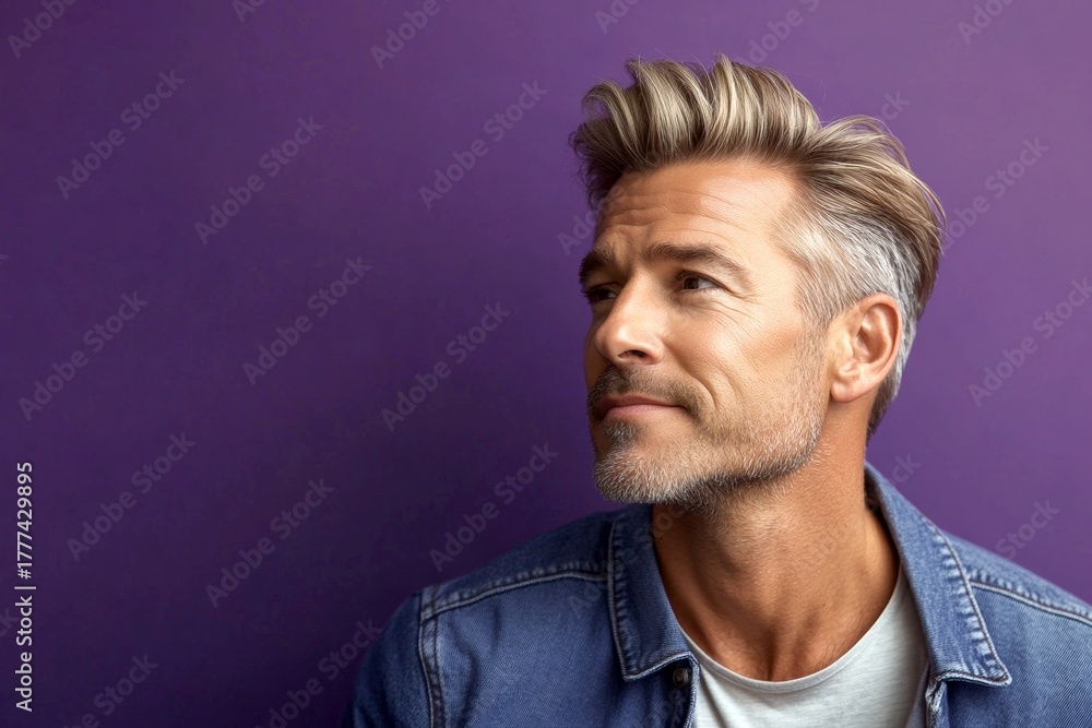 Obraz premium A relaxed man looking serene in his portrait. Chic men's quiff h