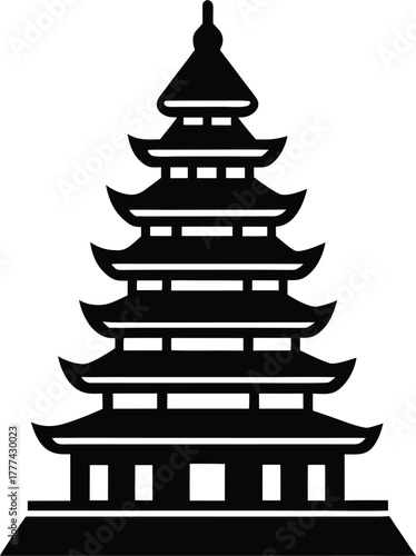 Multi level buddhist pagoda icon with traditional architectural elements