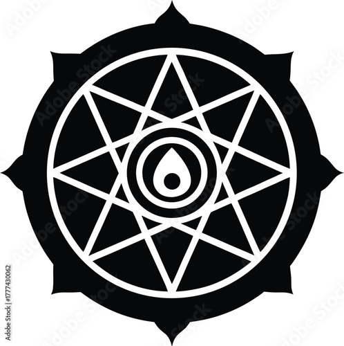 Golden chakra wheel icon with spiritual and mystical elements