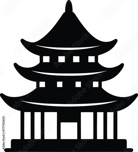 Serene japanese zen garden temple icon with traditional elements