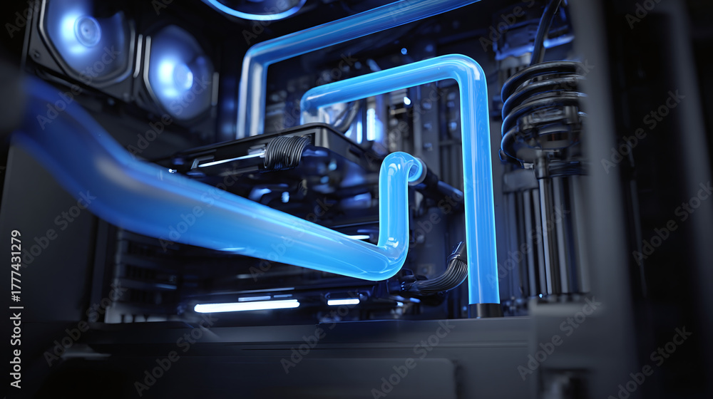 Fototapeta premium Cooling system and intricate components of a high-performance computer setup