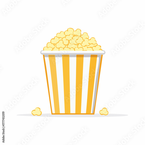 Cartoon Illustration of a Popcorn Bucket Filled with Popcorn.