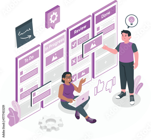 Team Working on Project Management Board amico kanban