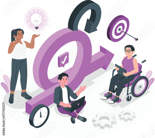 Team working together with agile methodology and goal achievement teamwork collaboration