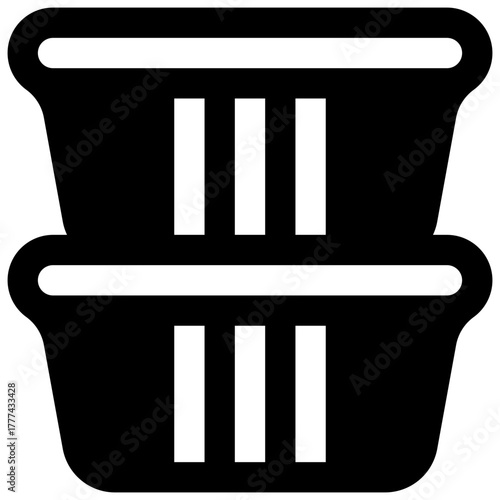 Aluminium foil pans. Outlined stroke vector icon with black-filled details.