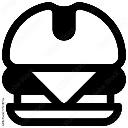 Burger. Outlined stroke vector icon with black-filled details.
