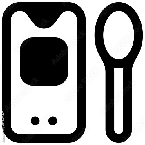 Food delivery app. Outlined stroke vector icon with black-filled details.