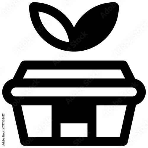Eco-friendly food container. Outlined stroke vector icon with black-filled details.