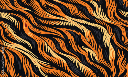 Wild tiger skin vectand art with textured fur stripes, ideal fand artistic wallpapers, fabric surfaces, and decandative tile patterns.