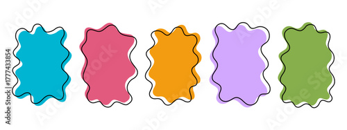 Cute organic wavy shapes. Irregular assymetric blotches. Abstract psychedelic doodle forms. Speech bubbles, tags, boxes or labels templates isolated on white background. Vector flat illustration