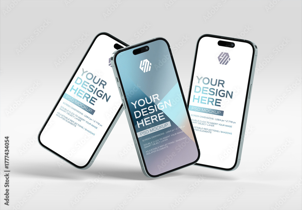 Three Isolated Smartphones On White With Shadows Mockup Stock Template ...