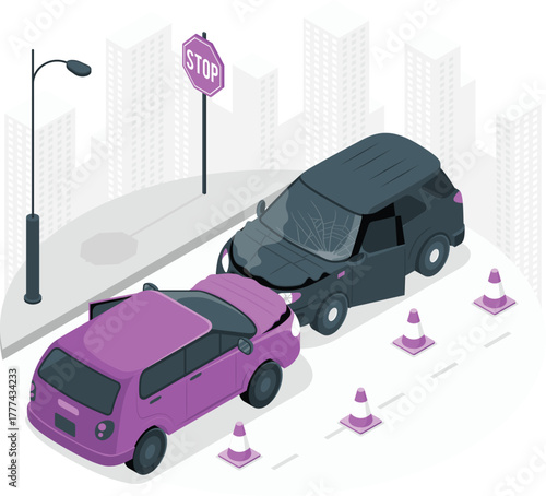 Two cars in a traffic accident with stop sign car accident crash