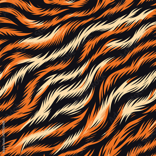 Wild tiger skin vectand illustration with striped animal fur texture background, perfect fand wallpaper, fabric, tile patterns, and artistic designs.